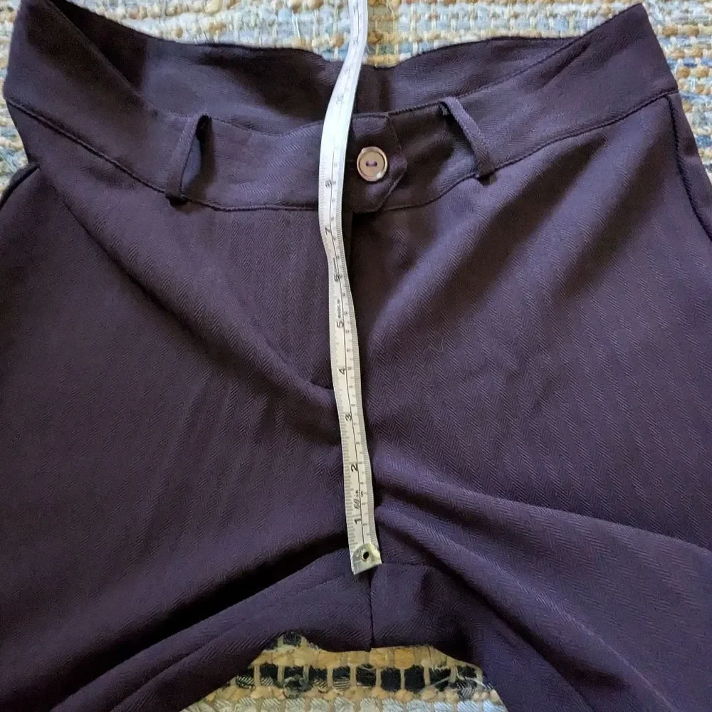 Low & Loose Trousers 11 Grape Purple Cuffed Pants Belt Loops Light Pinstripes